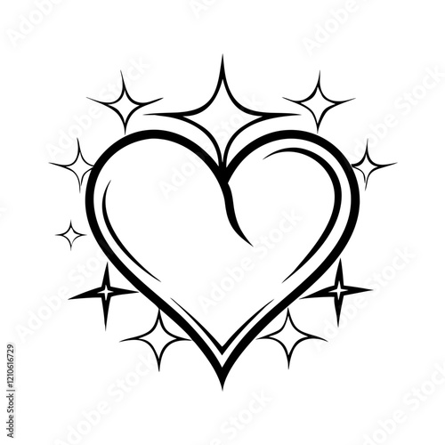 Heart symbol with sparkling stars on white background