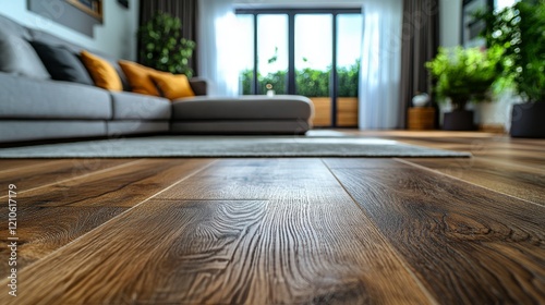 Cozy living room with wooden flooring and natural light in a modern apartment...