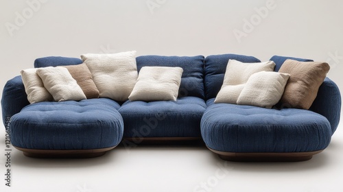 Stylish modern sectional sofa with soft cushions in contemporary interior design