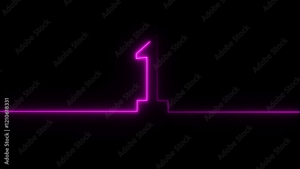 neon text 1 number countdown icon background 4k animation .Neon number 1 with alpha channel, neon numbers 1,