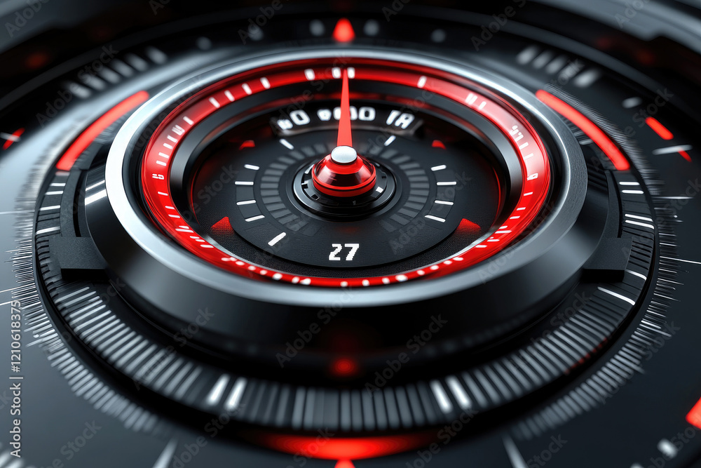 Futuristic Red and Black Speedometer with Neon Glow in High-Tech Design Futuristic Red and Black Speedometer with Neon Glow in High-Tech Design