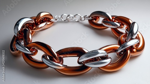 Colorful metallic chains arranged creatively on a bright background for artis...