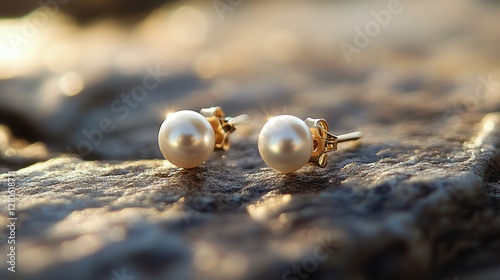Beautiful pearl resting on a smooth stone in soft natural light
