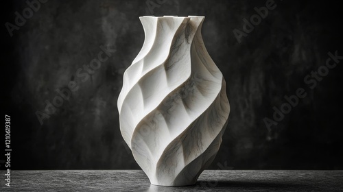 Elegant black vase with swirling design displayed on a textured gray surface