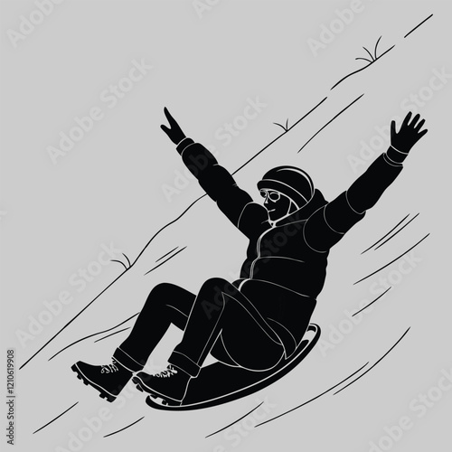 a person sledding downhill silhouette vector design art and illustration