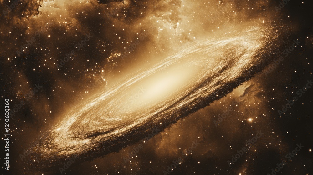 Obraz premium galaxy, vintage style, sepia-toned cosmic sky, warm and nostalgic.