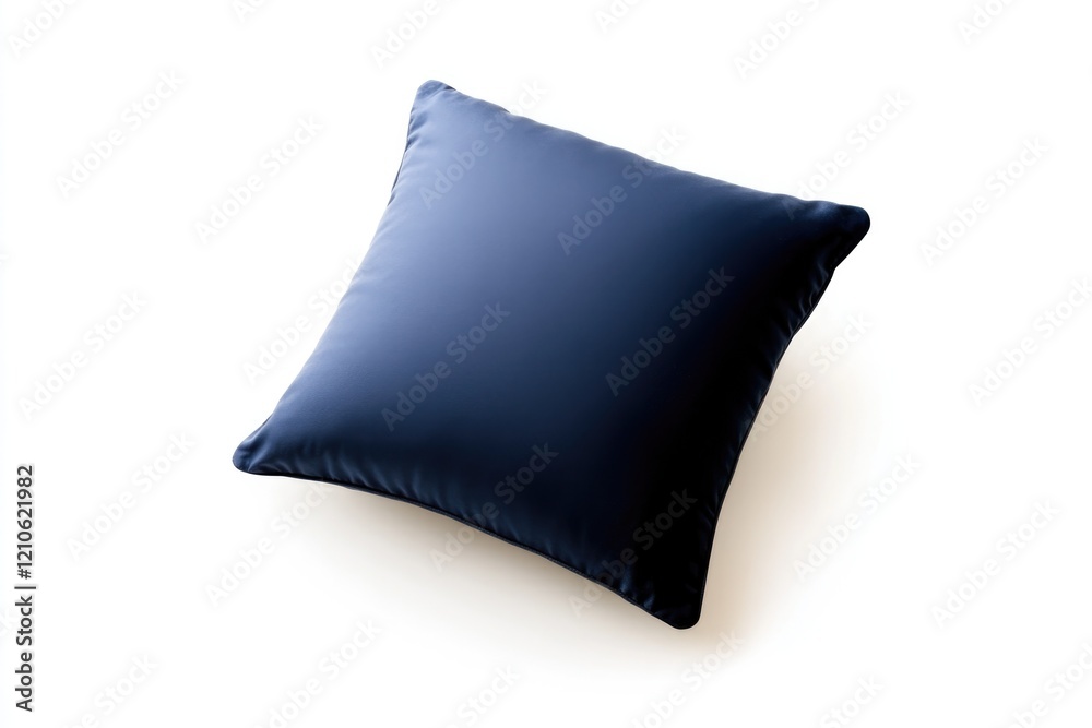 top-down view of high realistic photo of square navy blue cushion with smooth satin finish top-down view of high realistic photo of square navy blue cushion with smooth satin finish
