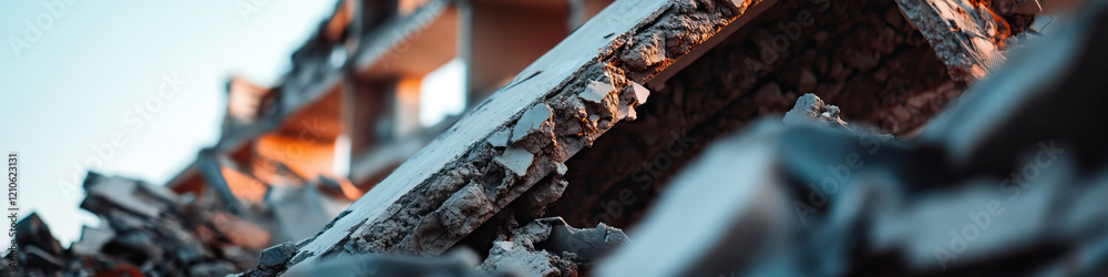 Fototapeta premium Close-up of Damaged Concrete Structure and Debris