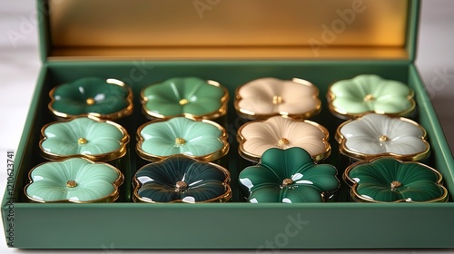 Elegant floral shaped chocolates arranged neatly in a decorative box