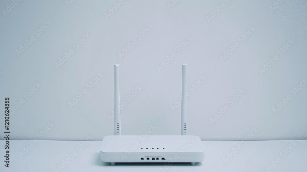 A white wireless internet router displayed on a clean white background A white wireless internet router displayed on a clean white background