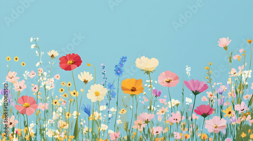 Vibrant minimalistic wildflower meadow design for nature-themed prints and posters.illustration