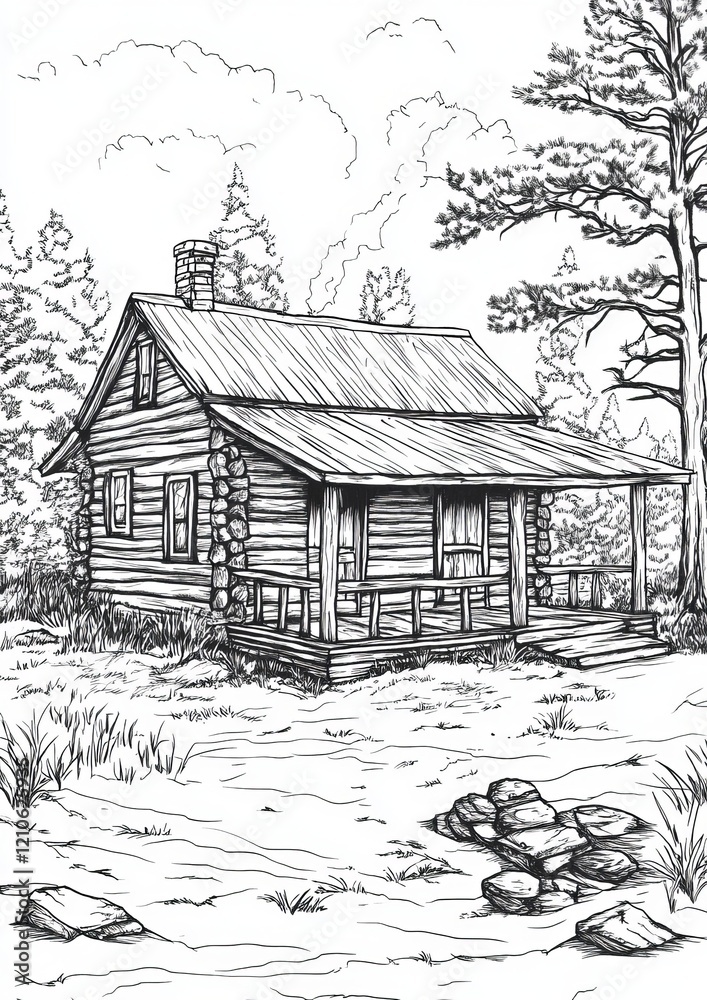 Fototapeta premium Cabins Coloring Pages