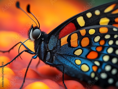 Vibrant butterfly on orange flower. photo