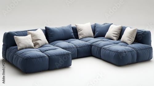 Stylish modern sectional sofa with soft cushions in contemporary interior design
