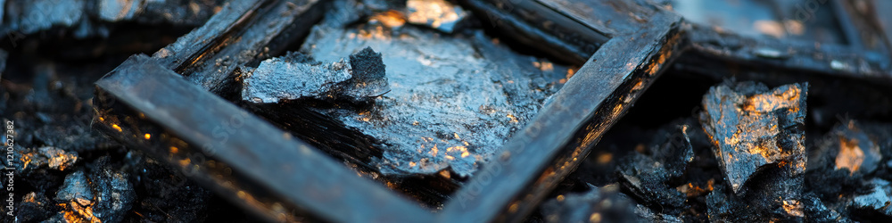 Fototapeta premium Charred Wood Debris and Frame Fragments
