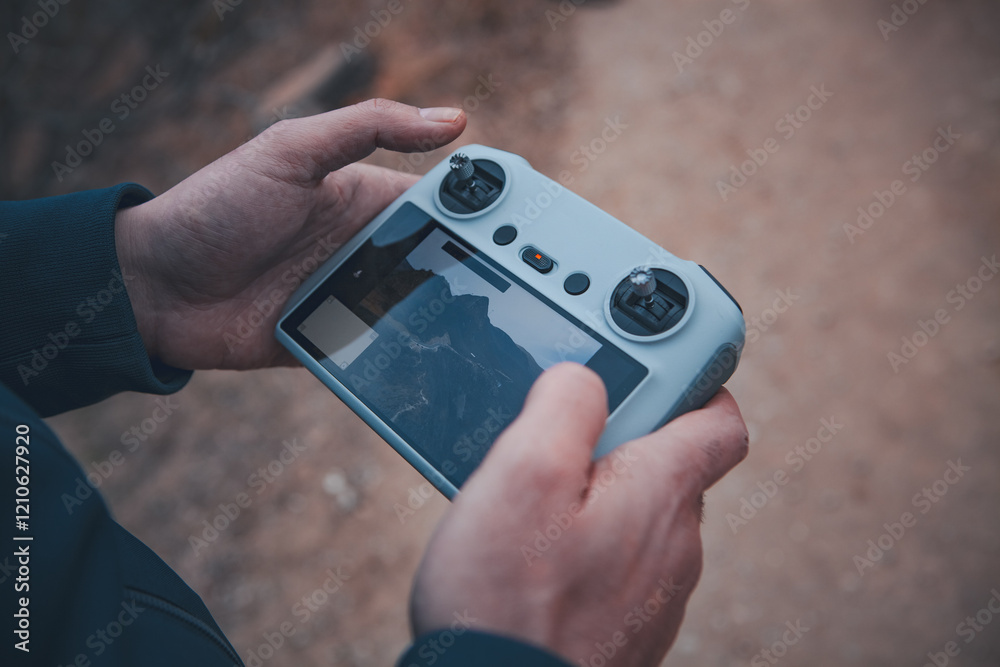 man holding a drone in his hand. man holding a drone in his hand.