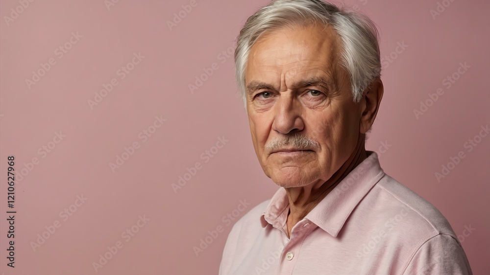 elderly caucasian male in casual wear on pastel color background model portrait looking serious for ad concept space for text elderly caucasian male in casual wear on pastel color background model portrait looking serious for ad concept space for text