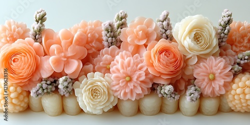 Peach and cream soap flower arrangement.