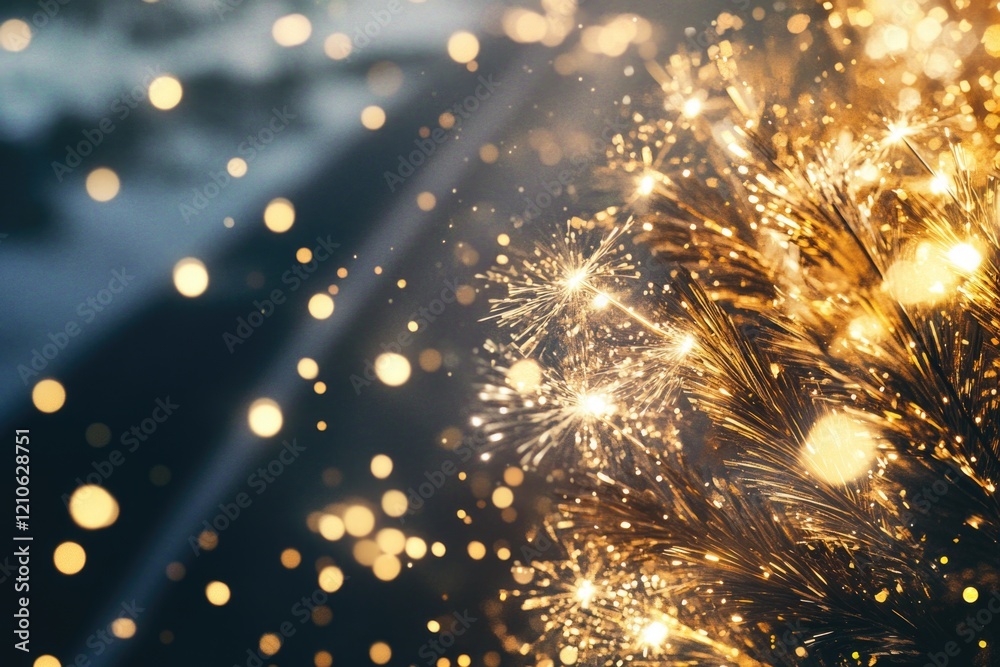 Obraz premium A cluster of sparkling fireworks in a tight shot