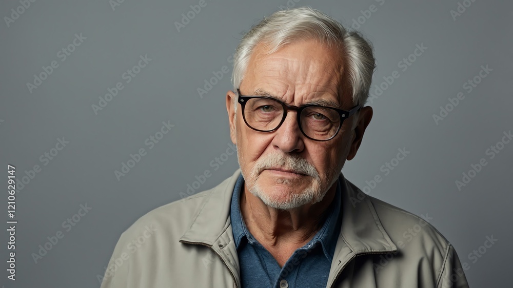 elderly american male in casual wear on pastel color background model portrait looking serious for ad concept space for text elderly american male in casual wear on pastel color background model portrait looking serious for ad concept space for text