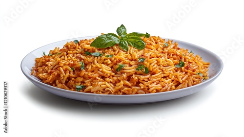 Chicken Biryani with Rice and Spices Isolated Over White Background
