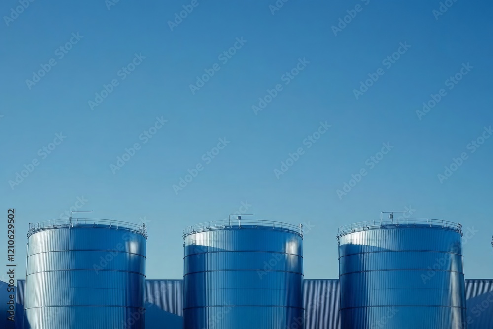 Industrial storage tanks reaching for the clear blue sky Industrial storage tanks reaching for the clear blue sky