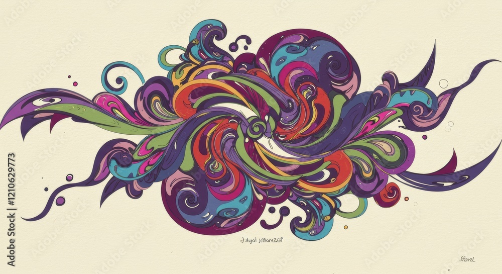 Abstract Whimsy: A vibrant explosion of colorful swirls and organic shapes, creating a dynamic and playful abstract artwork. The design features a rich palette of purples, reds, greens, and blues. Abstract Whimsy: A vibrant explosion of colorful swirls and organic shapes, creating a dynamic and playful abstract artwork. The design features a rich palette of purples, reds, greens, and blues.
