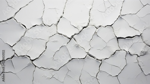 Cracks on a weathered white surface evoking memories of time and neglect. Generative AI