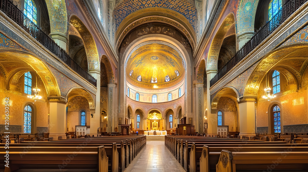 Fototapeta premium Stunning Basilica Interior Showcasing Ornate Design and Vibrant Mosaics : Generative AI