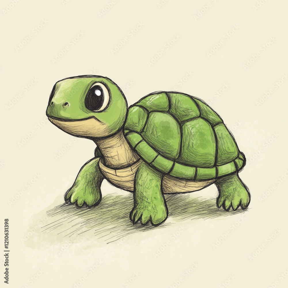 Fototapeta premium Adorable Hand-Drawn Turtle by a Child: A Charming Representation of Wildlife