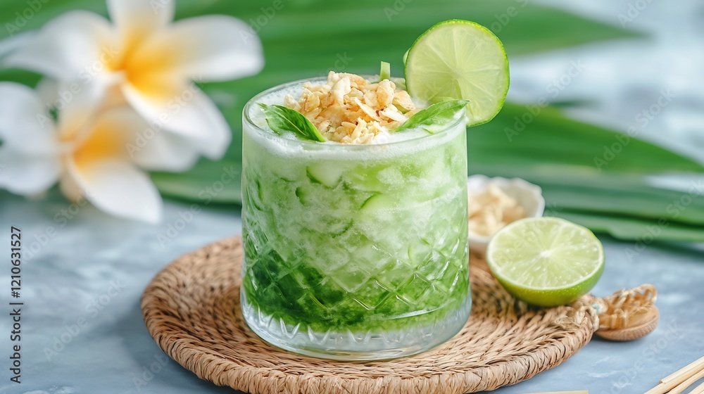 Refreshing Green Tropical Smoothie in a Glass Refreshing Green Tropical Smoothie in a Glass