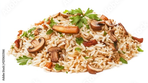 Biryani Rice with Mushrooms Isolated on White Background