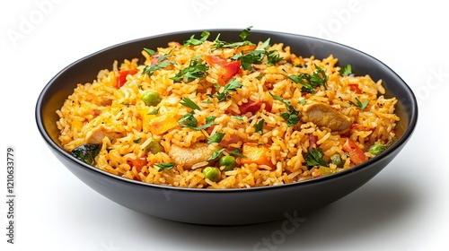 Biryani Rice with Mushrooms Isolated on White Background