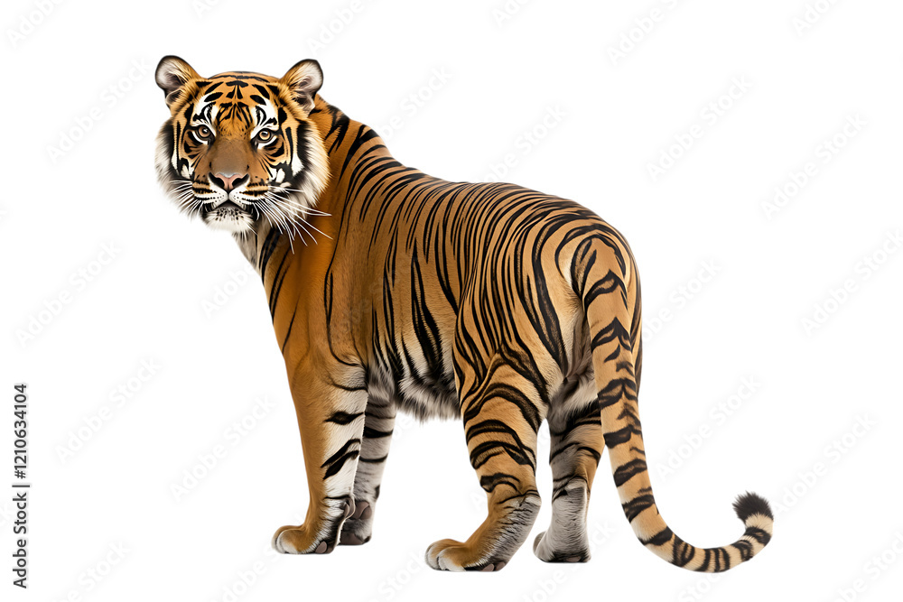 Obraz premium Back view of a Sumatran tiger, isolated on transparent background, transparent