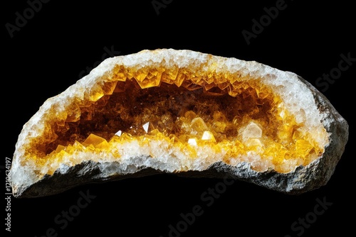 Stunning Citrine Geode: Natural Yellow Crystal Formation Showcasing Geological Beauty