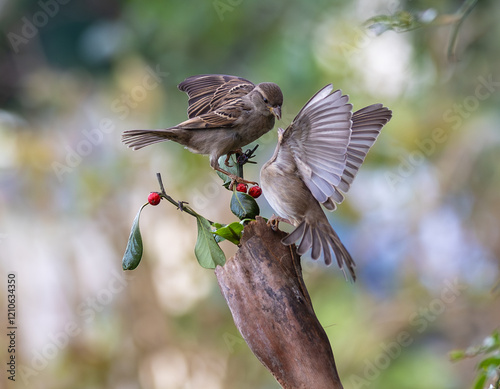 Obraz na płótnie In winter, disputes over food offer excellent postures for birds, such as sparrows. w salonie