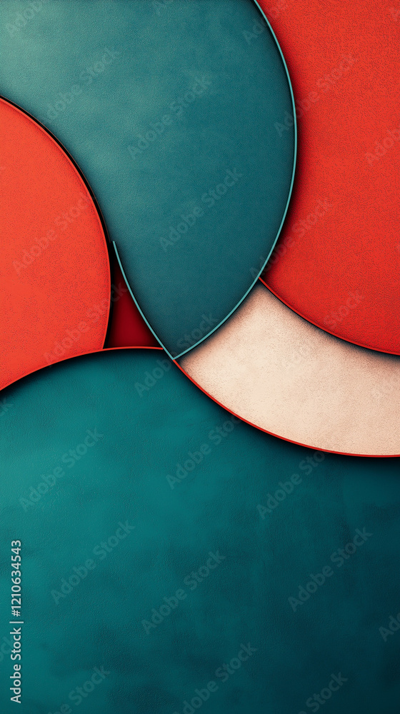 Curving shapes in dark blue-green and red