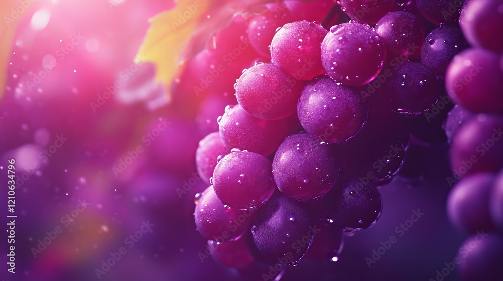 Glowing cluster of grapes with dewdrops, deep purple tones, close-up macro photography, rich and vibrant color palette, fresh and organic produce, visually appetizing Glowing cluster of grapes with dewdrops, deep purple tones, close-up macro photography, rich and vibrant color palette, fresh and organic produce, visually appetizing