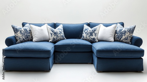 Stylish modern sectional sofa with soft cushions in contemporary interior design