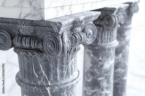 A classic marble table in a simple yet elegant pose, captured in monochrome photo