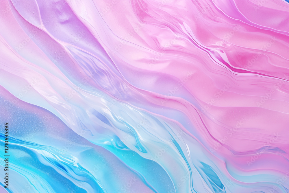 Obraz premium Abstract background resembling a waterfall with pearlescent shimmer in shades of pale raspberry, emerald, coral, rich blue, sky, warm pink, pastel tones, and sea colors, evoking sunset hues.