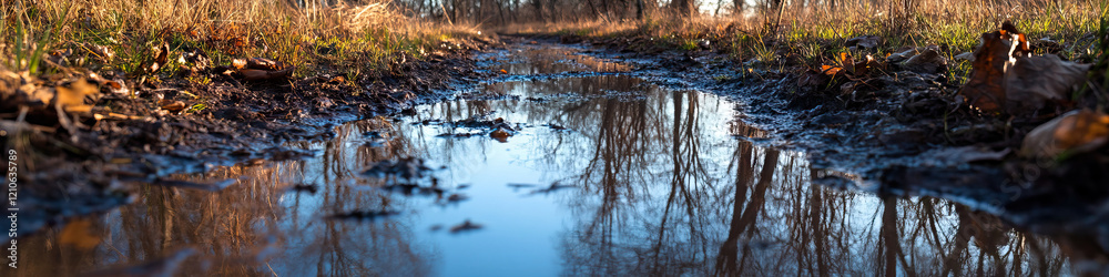 Puddle Reflection in Muddy Path