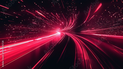 RED FLASHING LIGHTS ON BLACK BACKGROUND, SPEED TRFFIC TRAILS ON THE NIGHT HIGH WAY ROAD, BURSTING CONCEPT photo