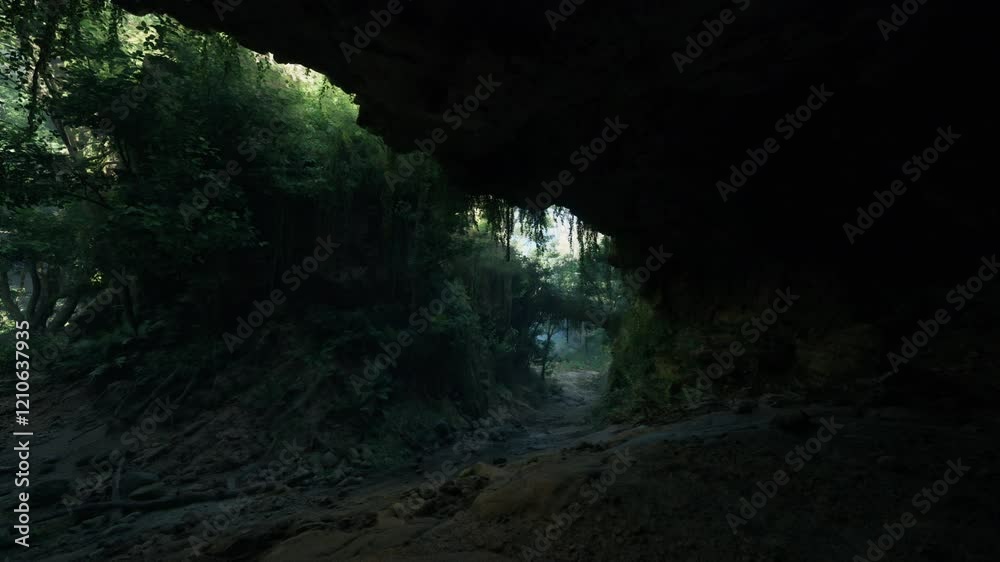 A dark tunnel with trees on both sides A dark tunnel with trees on both sides