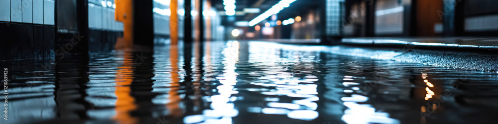 Obraz premium Flooded Subway Platform at Night