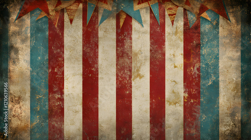 fondo de rayas estilo circo con estrellas decorativas con textura vintage desgastada y vieja antigua para tarjeta o invitacion con espacio de copia