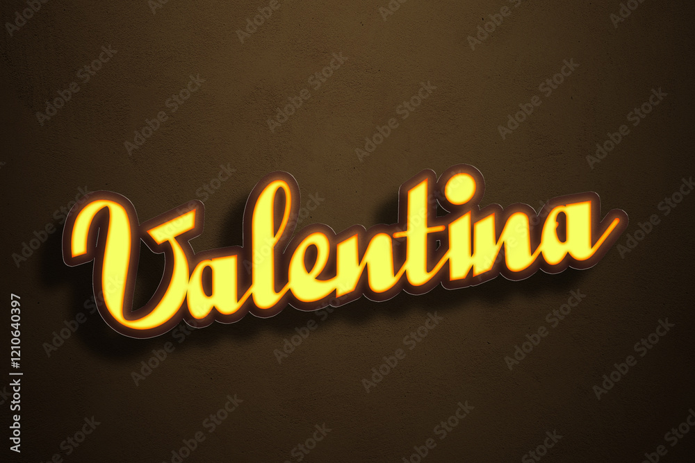 Obraz premium Yellow Neon Light Text Effect of name Valentina on Golden background.