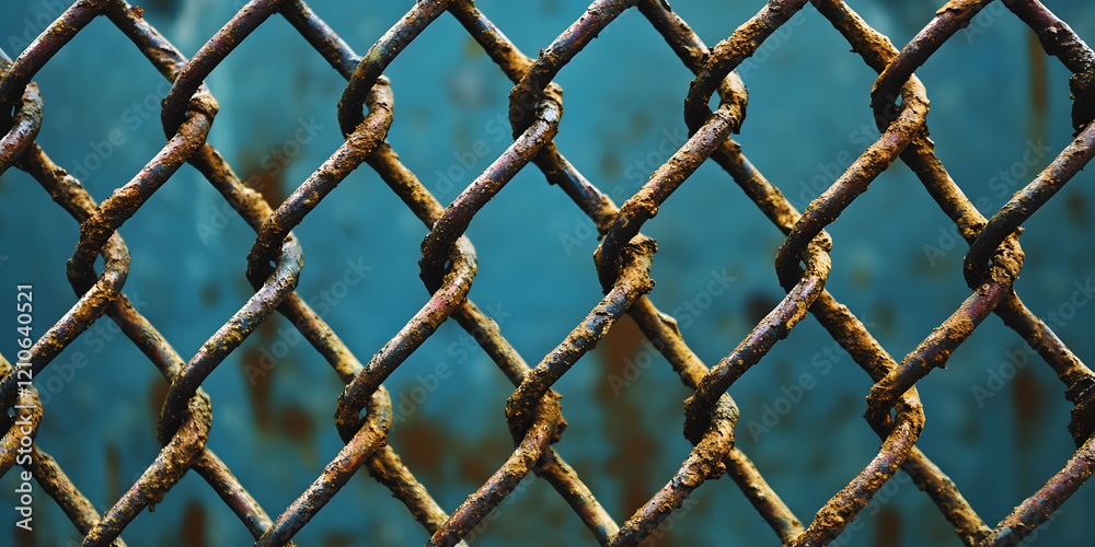 Rusty Chain Link Fence with Blue Background Symbolizing Strength and Weathering : Generative AI Rusty Chain Link Fence with Blue Background Symbolizing Strength and Weathering : Generative AI