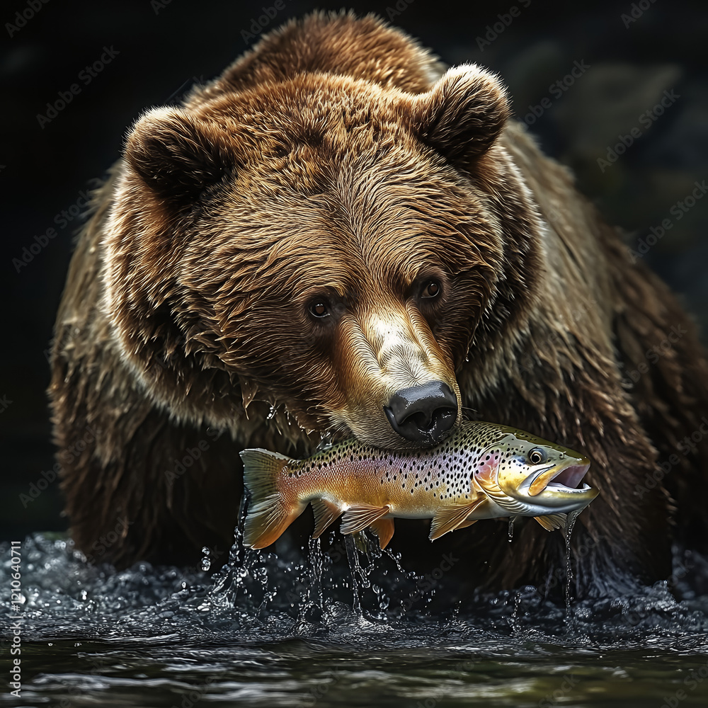 Obraz premium brown bear in water