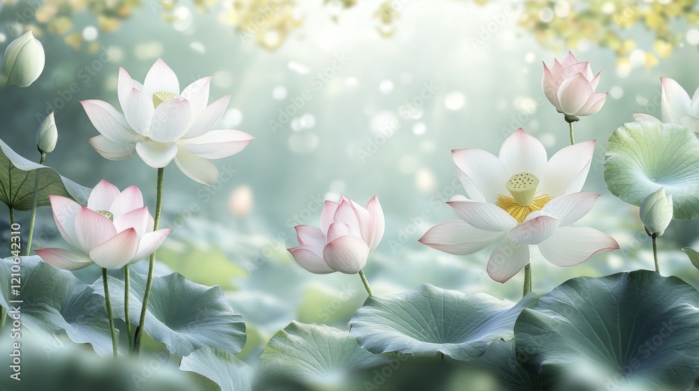 Obraz premium Serene lotus blossoms in tranquil garden